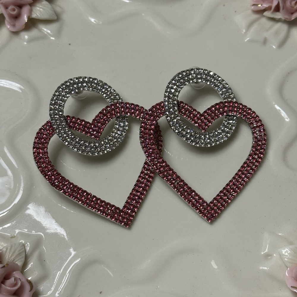 Elegant Silver and Pink Heart Earrings